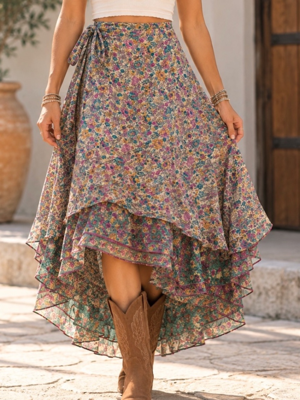 Karuza Vintage Wrap Skirt Womens Womens One Size Floral Chiffon Boho Flowy